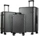 LUGGEX 3 Piece Luggage Sets with Spinner Wheels – PC Expandable Hard Suitcases with Wheels – Travel Luggage TSA Approve (Black Suitcase Set)