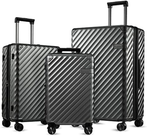 LUGGEX 3 Piece Luggage Sets with Spinner Wheels – PC Expandable Hard Suitcases with Wheels – Travel Luggage TSA Approve (Black Suitcase Set)
