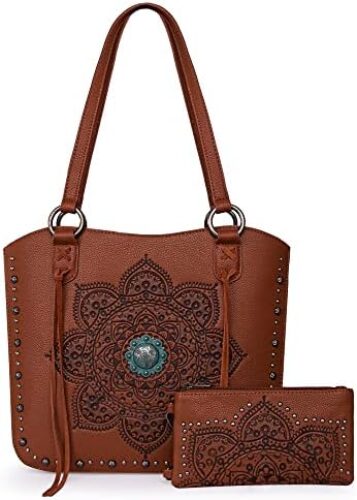 Montana West Western Tote Bag for Women Concealed Carry Shoulder Handbag Tooling Purse with Wallet