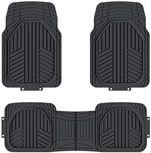 Amazon Basics 3-Piece All-Weather Protection Heavy Duty Rubber Floor Mats for Cars, SUVs, and Trucks，Black, Trim to Fit
