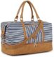 Gonex Canvas Duffel Weekender Bag with Shoe Compartment 42L Overnight Travel Tote Bag(Blue Stripe)