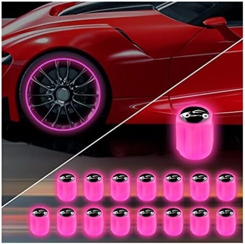 16PCS Fluorescent Tire Valve Stem Caps,Luminous Auto Wheel Air Valve Cap,Universal Decoration Accessories for Car/SUV/Bicycle/Trucks/Motorcycles,Cool Car Gifts (Car/Pink-16pcs)