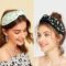 CULHEITE 2 Pack Pearly Knotted Women Headband Jeweled Embellished Gem Hairband White Black Set Luxury Fashion Hair Accessories for Women