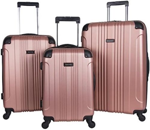 Kenneth Cole Out of Bounds Lightweight Durable Hardshell 4-Wheel Spinner Cabin Size Travel Suitcase, Rose Gold, 3-Piece Set (20″, 24″, & 28″)