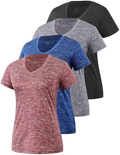 Xelky 3-4 Pack Women’s Dry Fit Tshirt Short Sleeve Moisture Wicking Athletic Shirts Sport Activewear Tee V Neck Workout Top