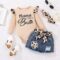 Baby Girl Clothes Newborn Long Sleeve Ruffle Romper Short Jeans Pants Leporad Headband Infant Outfits
