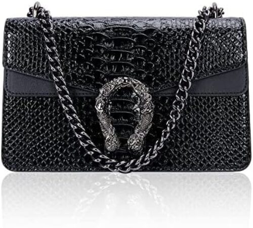 Aiqudou Crossbody Bag and Satchel Purse for Women – Fashion Snake Print Chain Purse Luxury PU Leather HandBag