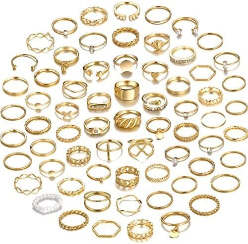 YEEZII 68 Pcs Gold Knuckle Rings Set for Women Girls, Stackable Rings Boho Joint Finger Midi Rings Silver Hollow Carved Crystal Stacking Rings Pack for Gift