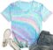 Women Tie Dye V-Neck Shirts Summer Vintage Tunic Tops Fashion Casual Swing Short Sleeve Shirts Blouse Soft Tee