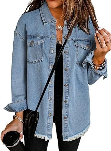 Dokotoo Women’s Oversized Denim Jacket Casual Long Boyfriend Distresse Jean Jacket Autumn Spring
