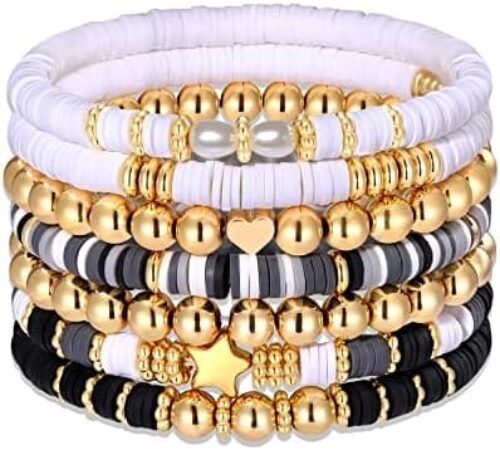 XOCARTIGE Surfer Heishi Bracelets for Women Stackable Rainbow Vinyl Disc Clay Beaded Stretch Bracelets Elastic Layering Friendship Bracelets Boho Summer Beach Jewelry