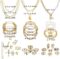 IFKM 36 PCS Gold Plated Jewelry Set with 4 PCS Necklace, 11 PCS Bracelet, 7 PCS Ear Cuffs Earring, 14 Pcs Knuckle Rings for Women Girls Valentine Anniversary Birthday Friendship Gift