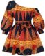Haoohu Womens Boho African Style Floral Print Pleated Mini Swing Short Dress Top for Casual Club Party