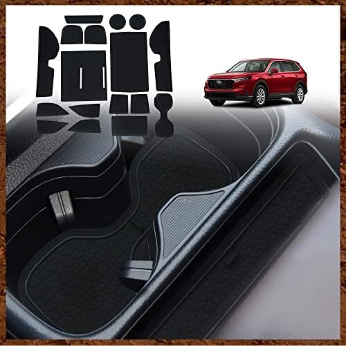 Muslogy for CR-V 2023 PVC 17 PCs Cup Holder Inserts Center Console Cup Liner Mats Interior Accessories Anti Dust Door Pocket Liners 17-PC Set Compatible with Honda CR V 2023 Accessories (Black)