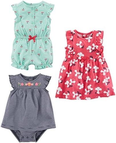 Simple Joys by Carter’s Baby Girls’ Romper, Sunsuit and Dress, Pack of 3