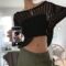 ABYOVRT Women Knit Crochet Hollow Out Fishnet Top Long Sleeve See Through Mesh Shirt Sexy Club Streetwear