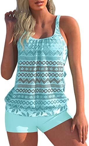 Tankini Bathing Suits for Women Tummy Control Swimsuits 2 Piece Swimwear Top with Boyshorts