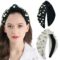 CULHEITE 2 Pack Pearly Knotted Women Headband Jeweled Embellished Gem Hairband White Black Set Luxury Fashion Hair Accessories for Women