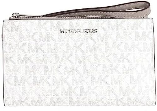 Michael Kors Jet Set Travel Double Zip PVC Signature Wristlet Wallet in Bright White, Medium