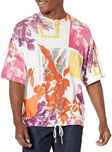 A|X ARMANI EXCHANGE Men’s Cotton Viscose Silk Seasonal Collage Shirt Pullover