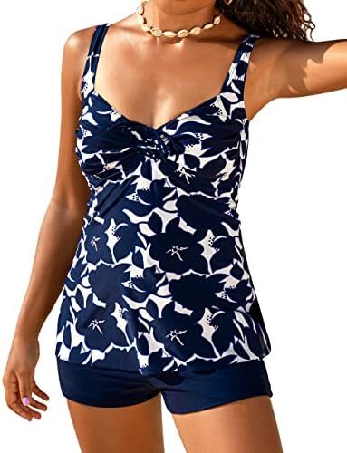 Hilor Tankini Bathing Suits for Women Plus Size Swimsuit Retro Paisley Two Piece Swimwear