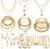 46 Pcs Gold Jewelry Set with 11Pcs Necklace, 11 Pcs anklet and 18 Pcs Earring Ear Cuff ,6Hoop Earrings for Women Girls, Fashion Indie Costume Jewerly Pack for Anniversary Birthday Friendship MerryChristmas Party Gift