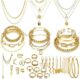46 Pcs Gold Jewelry Set with 11Pcs Necklace, 11 Pcs anklet and 18 Pcs Earring Ear Cuff ,6Hoop Earrings for Women Girls, Fashion Indie Costume Jewerly Pack for Anniversary Birthday Friendship MerryChristmas Party Gift