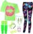 DANGCOS 80s Outfit Costumes Accessories for Women Off The Shoulder Tops Shirts Neon Leggings with Leg Warmers