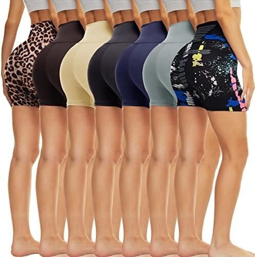 TNNZEET 7 Pack High Waisted 5” Biker Shorts for Women – Soft Black Workout Yoga Running Shorts
