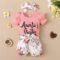 Baby Girls 3-piece Infant Clothes Romper Bodysuit Floral Short Pants Clothing Sets Headband Outfits