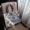 Fashion luxury tote bag cotton linen one shoulder handbag large capacity jacquard embroidery retro exquisite graffiti(L)