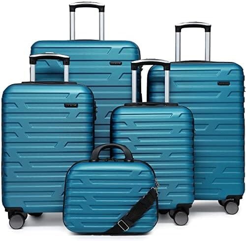 LARVENDER Luggage 5 Piece Sets, Expandable Luggage Sets Clearance, Suitcases with Spinner Wheels, Hard Shell Luggage Carry on Suitcase Set with TSA Lock Aqua Blue