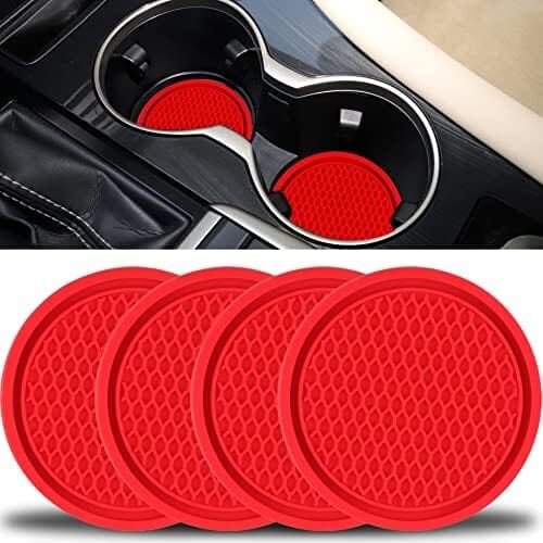 Red SINGARO Car Cup Coaster, Set of 4 Universal Non-Slip Cup Holders with Ornamental Embedded Design, Enhance Car Interior Aesthetics