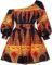 Haoohu Womens Boho African Style Floral Print Pleated Mini Swing Short Dress Top for Casual Club Party
