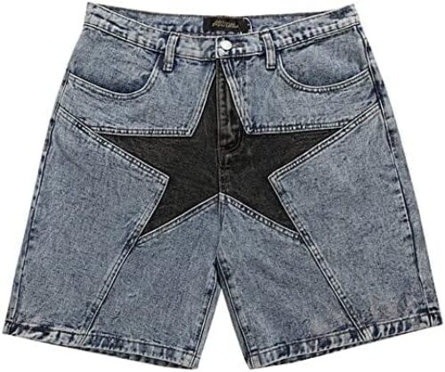 ELKNLMU Hip Hop Streetwear Denim Shorts Star Jean Shorts Harajuku Cargo Shorts Y2K