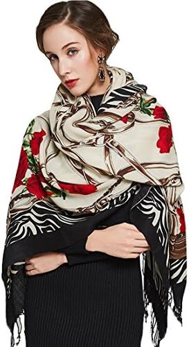 DANA XU Luxury 100% Pure Wool Oversized Extra Large Warm Floral Cashmere Pashmina Scarf Shawl And Wrap For Women Blanket Cape