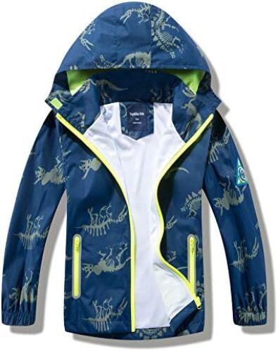 IjnUhb Waterproof Boys Rain Jacket Lightweight Zipper Hoodies for Kids Dinosaurs Coat Outerwear