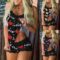 Masbird Lingerie Set for Women Fashion Print Lingerie Sleepwear Cami Shorts Sleeveless Set Cute Women Lace Intimates