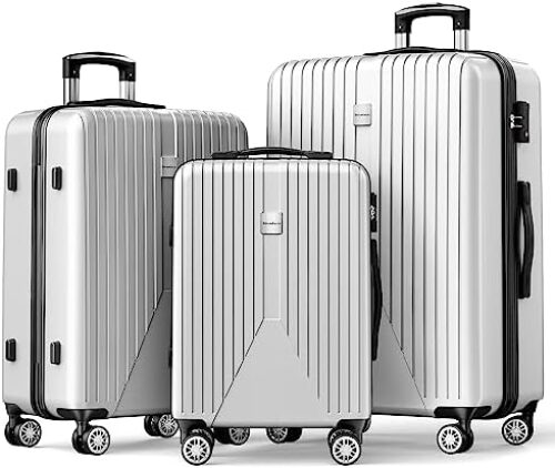 Strenforce Luggage Sets 3-Peice (20/24/28-Inch) Durable Wheels and TSA Lock Travel Suitcase Set, silver