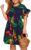 Milumia Women’s Plus Size Tropical Leaf Print Ruffle Sleeve Pleated Short Dress