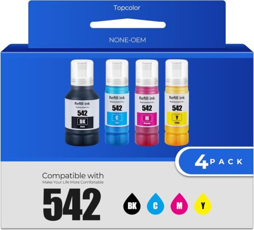 542 Ink Refill Bottles ET-5150 ET-5170 ET-5850 ET-5800 ET-16650 Replacement for Epson 542 Ink Refill Bottles Work for EcoTank Pro ET-5150 ET-5170 ET-5180 ET-5800 ET-5850 ET-5880 ET-16600 ET-16650