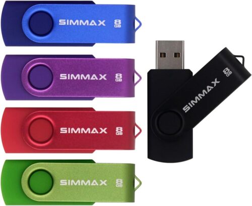 5Pcs 8GB USB Flash Drive USB 2.0 Flash Drive Memory Stick Fold Storage Thumb Stick Pen Swivel Design(Five Mixed Colors: Black Blue Green Purple Red)(Mix Color1)