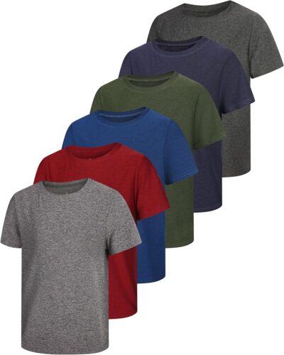 6 Pack Boys Athletic Shirts Youth Kids Quick Dry Moisture Wicking UPF 50+ Short Sleeve Active Performance T-Shirts