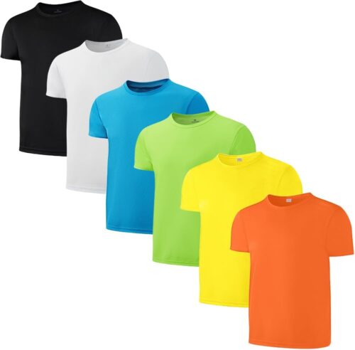 6 Pack Boys Youth Kids Mesh Athletic Quick Dry T Shirts Short Sleeve Moisture Wicking Tee Shirts Active Tops (Age 4-18)