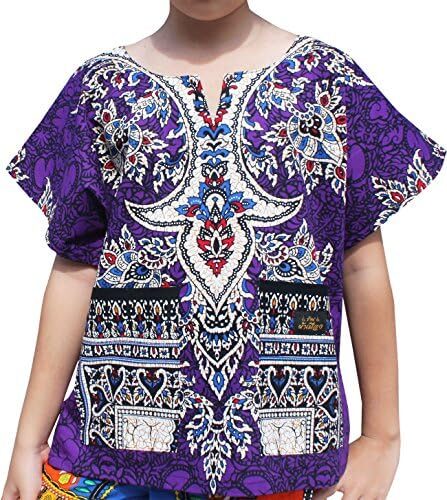 RaanPahMuang Unisex Bright Africa Classic Childrens Dashiki Cotton Shirt Boys Girls