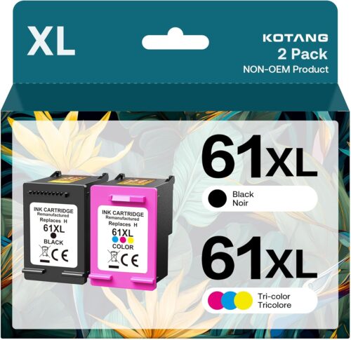 61XL Ink Cartridges Combo Pack Replacement for HP Ink 61 XL High Yield Work with HP Envy 5530 4500 4502 5535 Officejet 4630 4635 Deskjet 3510 1010 Printer Remanufactured (Black, Tri-Color, 2 Pack)