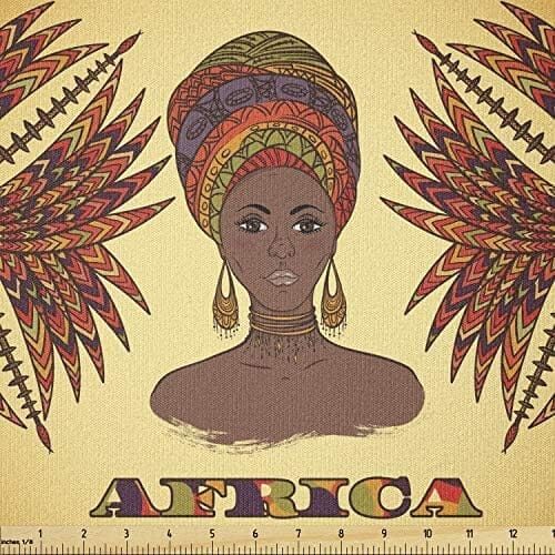 1 Yard of Ambesonne African Fabric: Woman Wearing Traditional Turban and Palms Graphic, Ideal for Clothing Sewing and Arts Crafts, Stretch Knit Fabric in Orange Cream