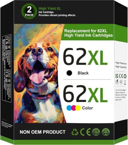 62XL Ink Cartridges Black and Color Replacement for HP Ink 62 for HP 62XL Ink Cartridge Combo Pack for Envy 7640 5540 5640 7645 5660 5542 OfficeJet 5740 5475 200 250 258 8040 Printer