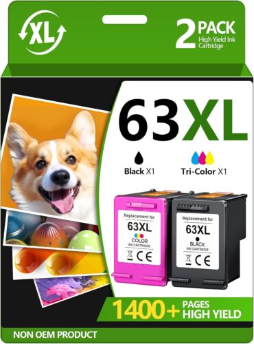 63XL Black/Tri-Color Ink Cartridge (2-Pack) for HP Ink 63 Replacement for HP 63XL Ink Cartridge Combo Pack Work for HP OfficeJet 3830 4650 5255 5258; Envy 4520 4512; DeskJet 1112 2130 3630 Printer