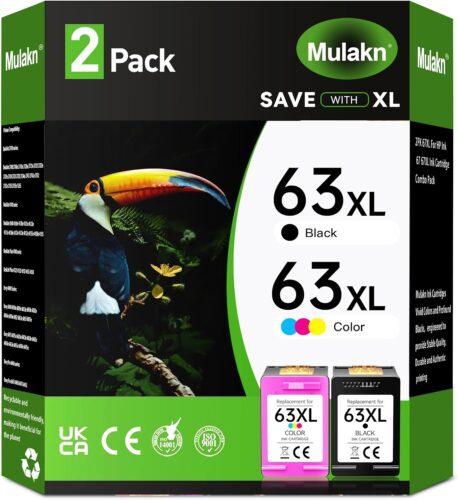 63XL for HP Ink 63 63XL for HP Officejet 3830 4560 4650 4655 5255 5200 5258 Envy 4520 4512 4510 Deskjet 1110 2130 3630 Printer Black and Color Combo Pack High Yield